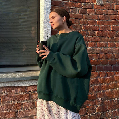 Neutral Style Fleece Hoodie Trend Women's Versatile Loose Polar Fleece Sweatshirt