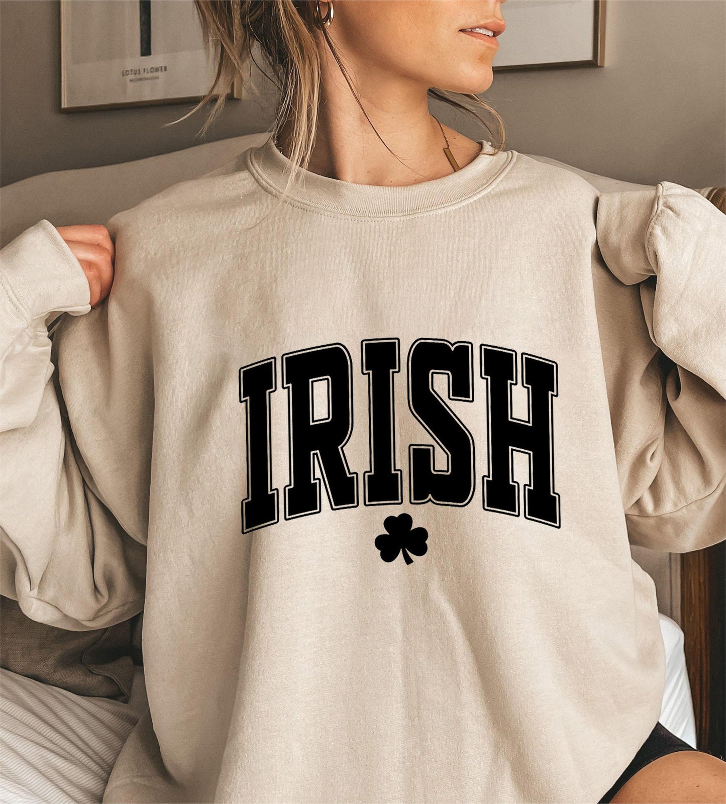 Irish Letter Print Pattern Round Neck Women's Hoodie Long Sleeve