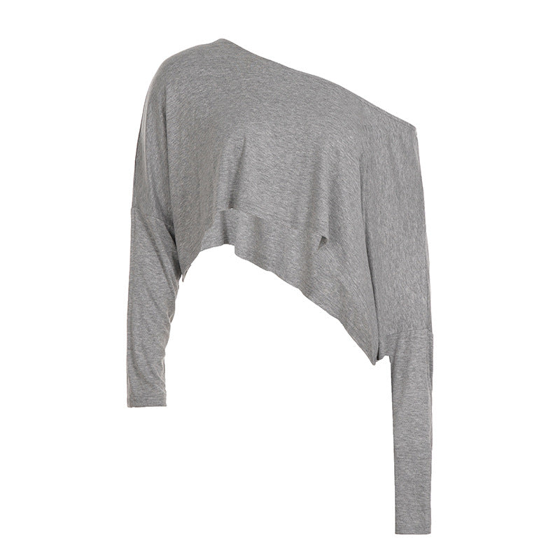 INS Street Style Lazy Off-Shoulder Loose Simple Casual Long Sleeve Sweatshirt  Spicy Girl Crop Top Slimming Top